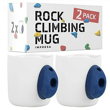 IMPRESA [2 Pack] XL 15oz Rock Climbing Mug with Wall Climbing Grips - Fun Gifts for Rock Climbers - Large Pinch Grip Mug with Bouldering Holds - Rock Climbing Gifts - Gear - Rock Climber Gifts