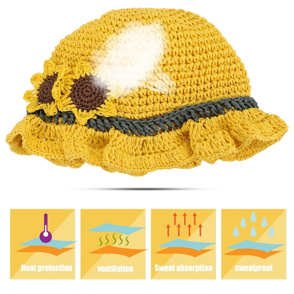 FRCOLOR 1pc Infant Girl Sun Hat Straw Woven Yellow Sun Protection Summer Camping