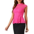 thumbnail image 4 of INSPIRAR CHIC Blusa sin mangas de encaje floral de ganchillo con cuello redondo y peplum para mujer L Rosa intenso, 4 of 6