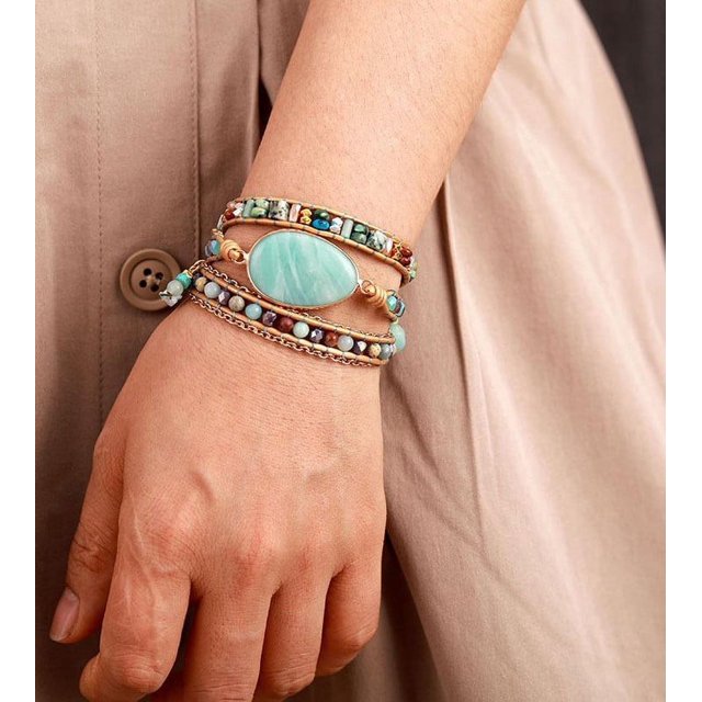 Pulsera de cuero tejida a mano con piedra natural Tianhe para mujeres europeas y americanas