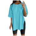 thumbnail image 1 of WEIYLL T-Shirts Women Oversize Sports Summer Solid Tunic Loose With Slits Sky Blue Tops Sizes L, 1 of 4