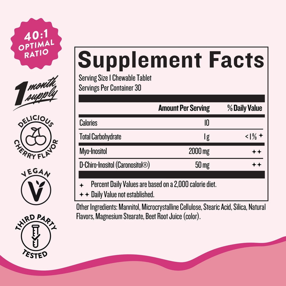 Legendairy Milk Myo and D-Chiro Inositol Chewable Tablets, Dietary Supplement, 30 Count