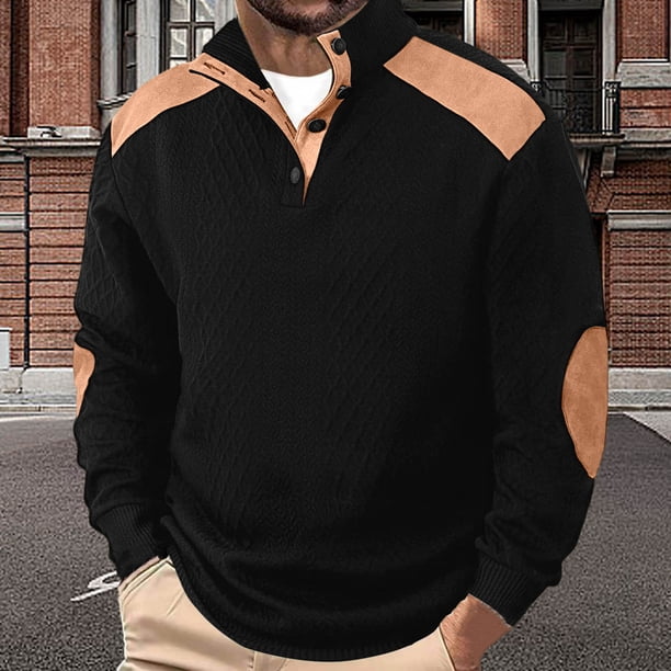 pstuiky camisetas de manga larga para hombre, Blusa/camisa informal y moderna de color liso con cuello alto y botones para hombre. camisetas de hombre l