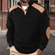 thumbnail image 2 of Kalauyu Mens Warm Sweatshirt Casual Textured Stand Collar Quarter Fall Metal Button Pullover Sweaters Long Sleeve with Pockets, 2 of 6