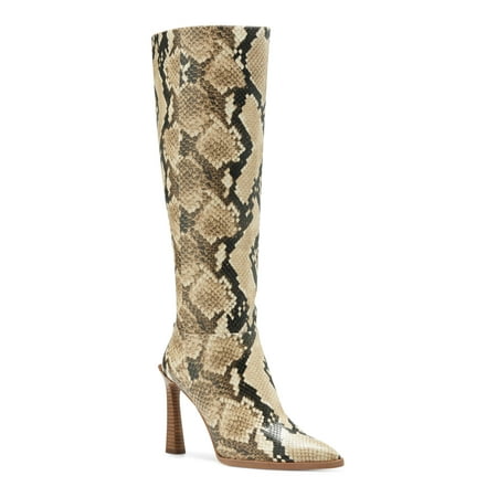 

VINCE CAMUTO Womens Beige Snake Print Padded Pelsna Pointed Toe Flare Zip-Up Heeled Boots 6.5 M