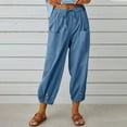 thumbnail image 2 of Women‘s Cotton Linen Pants Drawstring Elastic Waist Capri Pants Lounge Pants with Pockets, 2 of 9