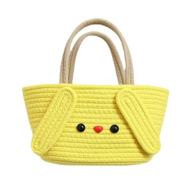 Sac à Main pour Femmes Forme Dessin Animé Couleur Douce Tissé Grande Ouverture Couleur Contrastante Sac à Main pour Bébés et Enfants Bretelles Souples Grande Capacité de Charge