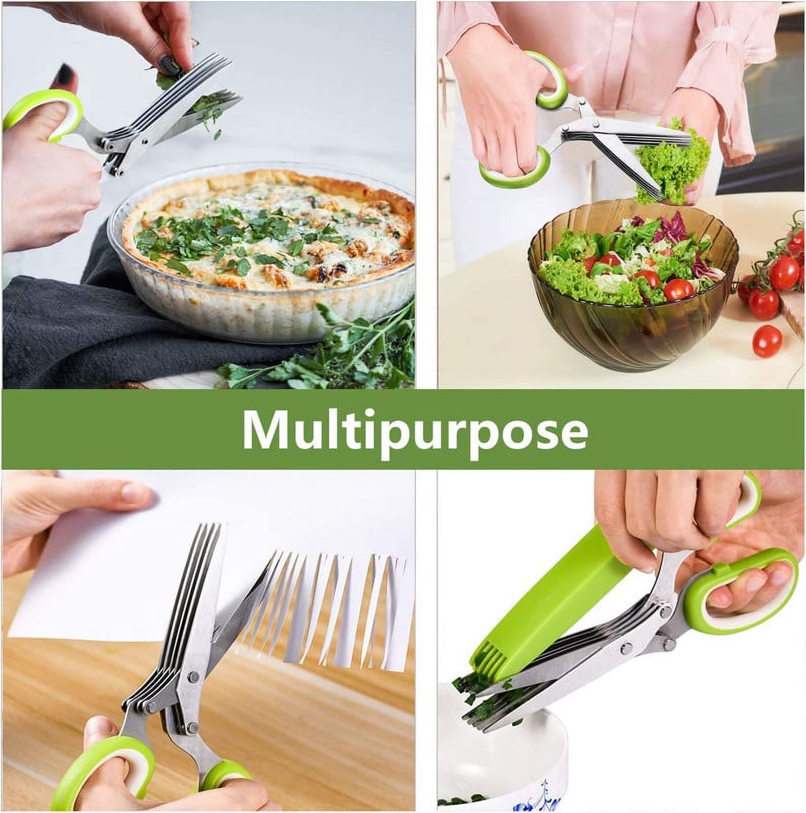 Jenaluca Herb Scissors with 5 Blades and Safety Cover - Cut, Chop & Mince  Fresh Herbs & Leafy Greens - Stainless Steel Kitchen Shears with Cleaning