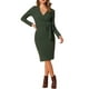 thumbnail image 2 of Vestido midi casual de manga larga con cuello en V y lazo en la cintura para mujer Inspire Chic, color verde, 2 of 5