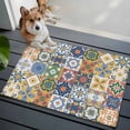 thumbnail image 4 of Vintage Mediterranean 2'x3' Washable Rug, Blue and Yellow Tiles Texture Non-Slip Soft Doormat Area Rugs for Entrance Bathroom Bedsides, StainResistant Carpet for Kitchen Bedroom, Entryway Floor Mat, 4 of 9