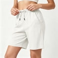 thumbnail image 6 of Summer Athletic Shorts for Women Drawstring Elastic Waist Casual Shorts Soft Cotton Knee Length Shorts with Pocket Summer Outdoor Short Pants Loose Comfort Short Bottoms, 6 of 7