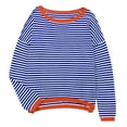 thumbnail image 4 of Baqcunre Women's Sweaters Women's Knitted Sweater Stripe Contrast Color Design Drop Shoulder Long Sleeve Pullover Casual Crewneck Sweatshirts Fall Outfits Women Trendy Blue 1 L, 4 of 7