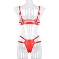 thumbnail image 2 of Conjunto de ropa interior de sujetador, tanga erótica, encaje hueco, lencería sexy para mujer, S, rojo Kearding XX000112-02, 2 of 7