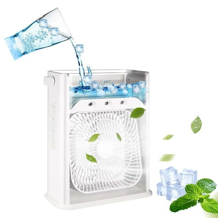

Htovila Multifunctional 3-in-1 Portable Air Conditioner Fan Water Cooler Fan Air Humidifier 7 Colors Night Light USB Desktop Fan with 3 Adjustable Wind Speeds for Home Office Outdoor Use