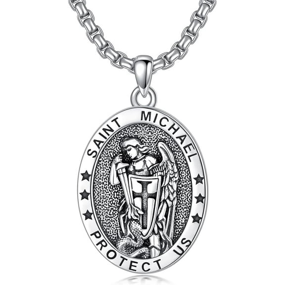 SOULMEET 925 Sterling Silver St Michael/St Christopher Oval Round Medal Archangel Cross Necklace with 22” 2” Chain