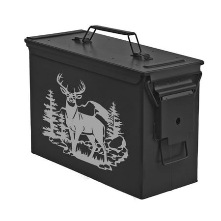 Steel Ammo Can Storage Box Ammunition Case Hunting Deer Trees Mountains (30cal Black)