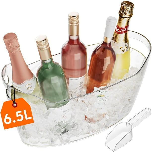 Cubo de Hielo Lifewit Grande 6.5L para Fiestas con Cuchara Transparente
