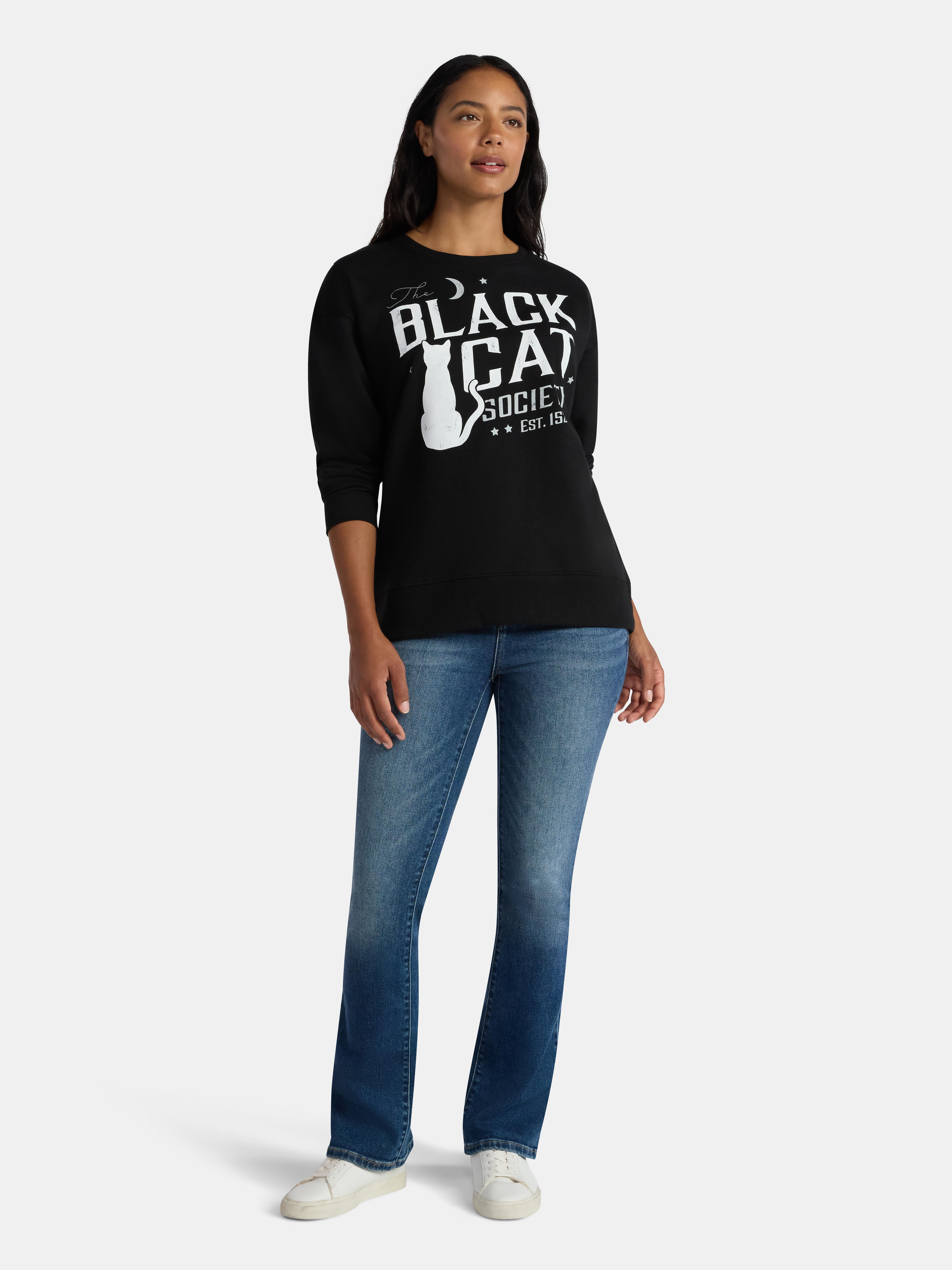 Women's Halloween Black Cat Society Graphic Fleece Sweatshirt from Way to Celebrate, Sizes S-XXXL