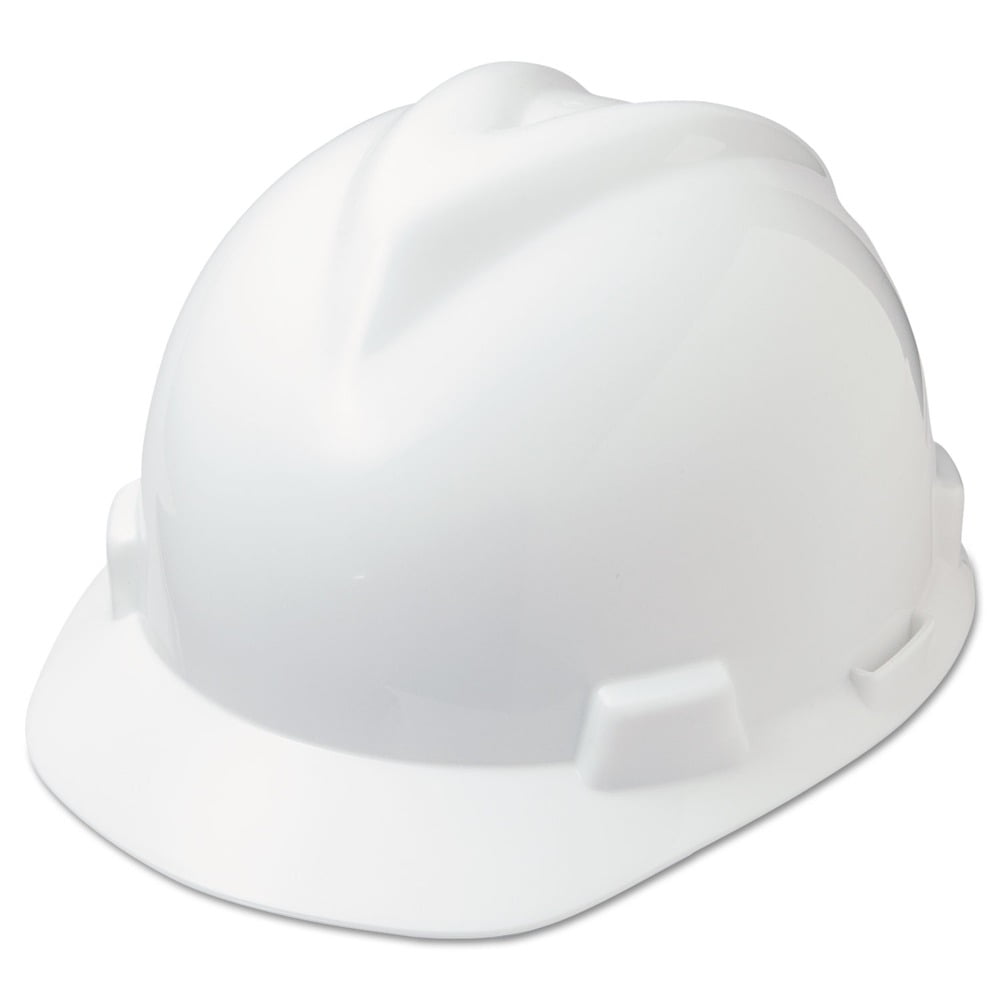 MSA 475358 V-Gard Cap Style Safety Hard Hat With Fas-Trac III Ratchet Suspension | Polyethylene Shell, Superior Impact Protection, Self Adjusting Crown Straps - Standard Size in White