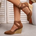 thumbnail image 4 of Rokment Strappy Wedge Heeled Dressy Shoes for Women Ladies 2026 Summer Fall Fashion Casual Pointed Closed Toe Ankle Strap Dress High Heels Sandals Bride Wedding Business Work Brown Size 9, 4 of 8