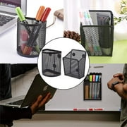 2 Models Mesh Pen Holder for Desk Casewin Black Wire Mesh Pencil Holder, Mesh Pen Holder Square&Pen Holder Round Shape, Magnetic Pencil Holder, for Refrigerator, Desk Whiteboard, Locker Accessories