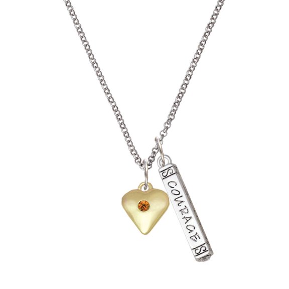 Delight Jewelry Goldtone Large November - Yellow Crystal Heart Silvertone Courage Strength Wisdom Honesty Bar Charm Necklace, 23"