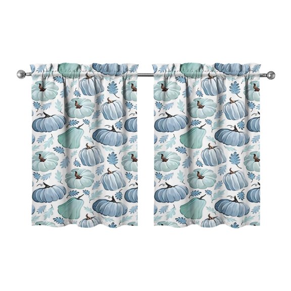 Fall Kitchen Curtains 36 Inch Short - 2 Panel Set, Autumn Harvest Print, Rod Pocket Window Treatment for Thanksgiving, Farmhouse, Cafe, Living Room - Machine Washable