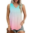 thumbnail image 2 of Plebaso Womens Tank Tops V Neck Gradient Lightweight Eyelet Shirts Flowy Loose Summer Sleeveless Blouses, 2 of 7