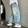 thumbnail image 6 of Boys Straight Leg Jeans Size 14-16 Cargo Jeans for Boys Girls Wide Leg Pants Elastic Waist Baggy Trousers with MUL Ti Pocket Kids Athletic Boys Baggy Jeans Spray Paint, 6 of 8