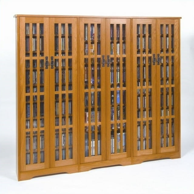 Leslie Dame Incrusté Verre Mission Armoire Multimédia en Chêne