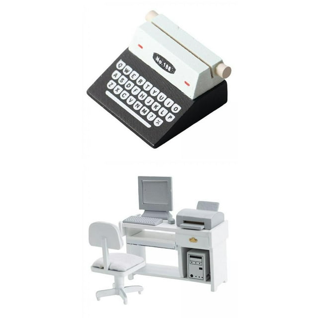 1/12 Dollhouse Miniature Mini Office Computer Typewriter Ornament Decor Toys CUTICAT Mini figuras de máquina de escribir