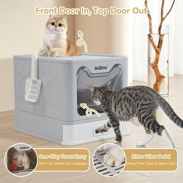 Caja de arena para gatos AiQinu plegable de acero inoxidable con