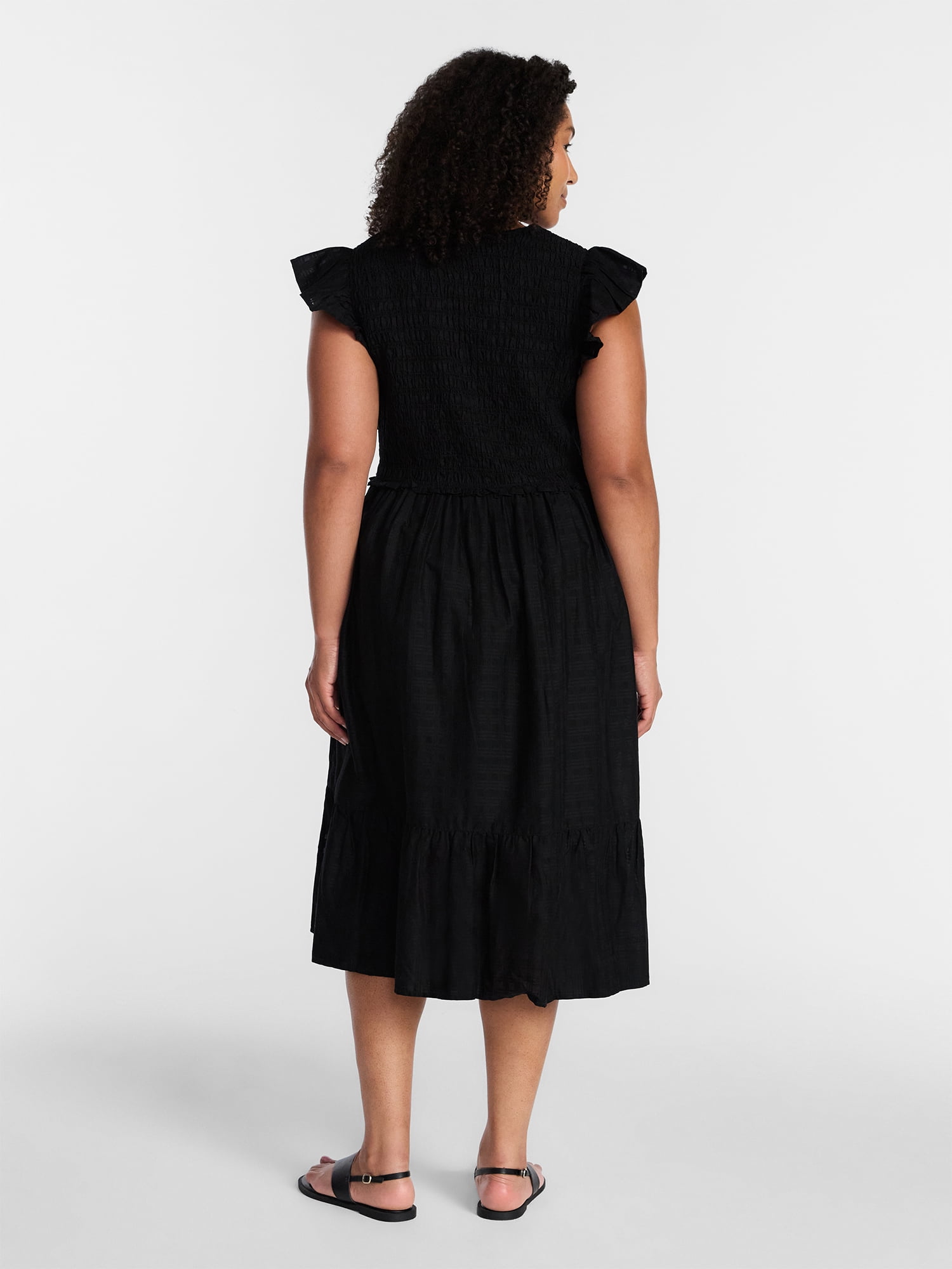 Terra & Sky Women's Plus Cotton Midi Dress with Smocked Bodice, Sizes 0X-5X