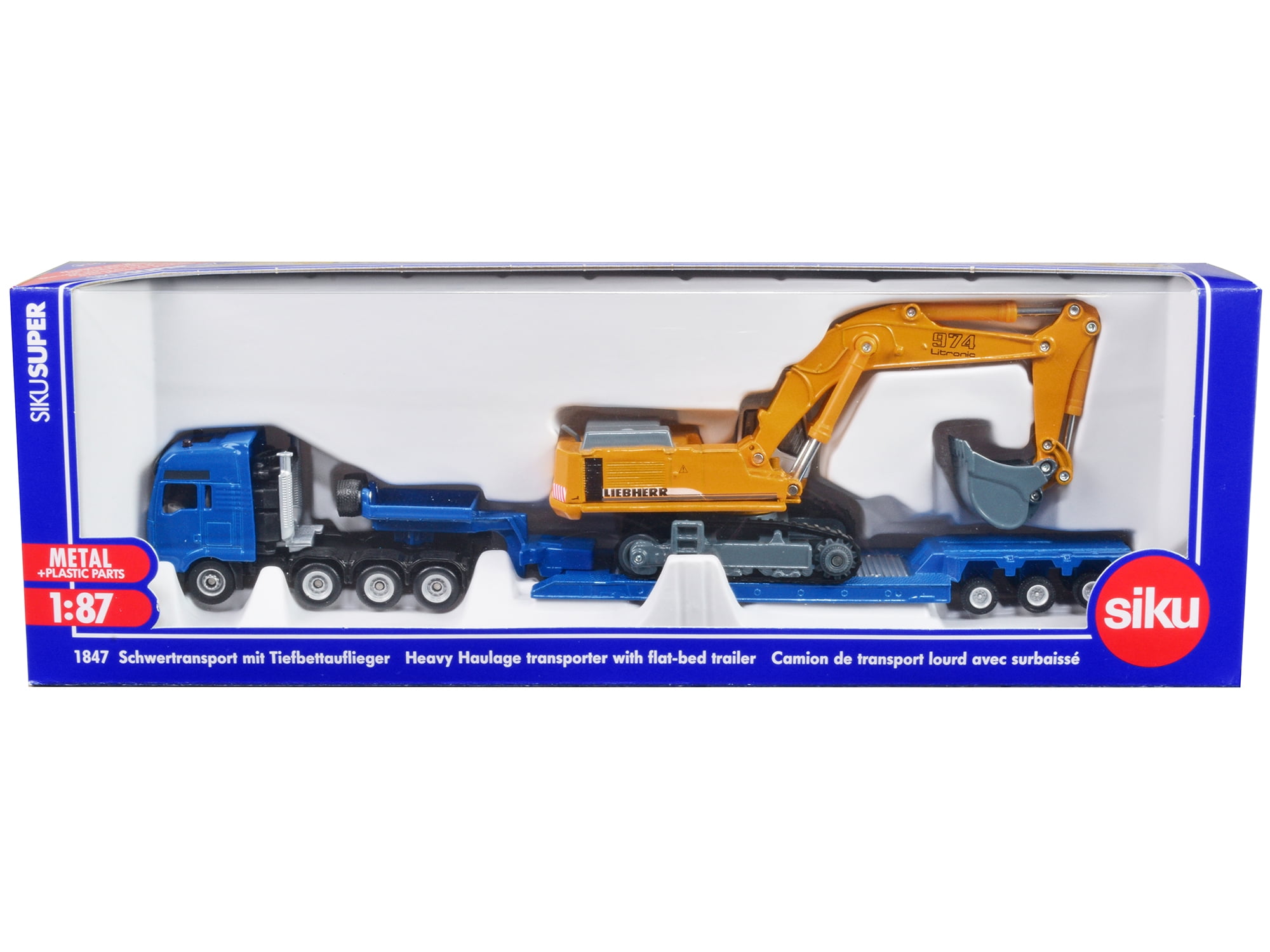 Heavy Haulage Flatbed Transporter Blue and Liebherr 974
