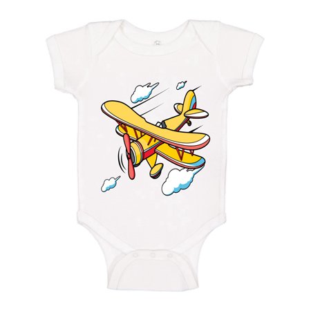 

Yellow Airplane Cartoon Humor Baby Creeper Male Girls Infant Bodysuit White 18M