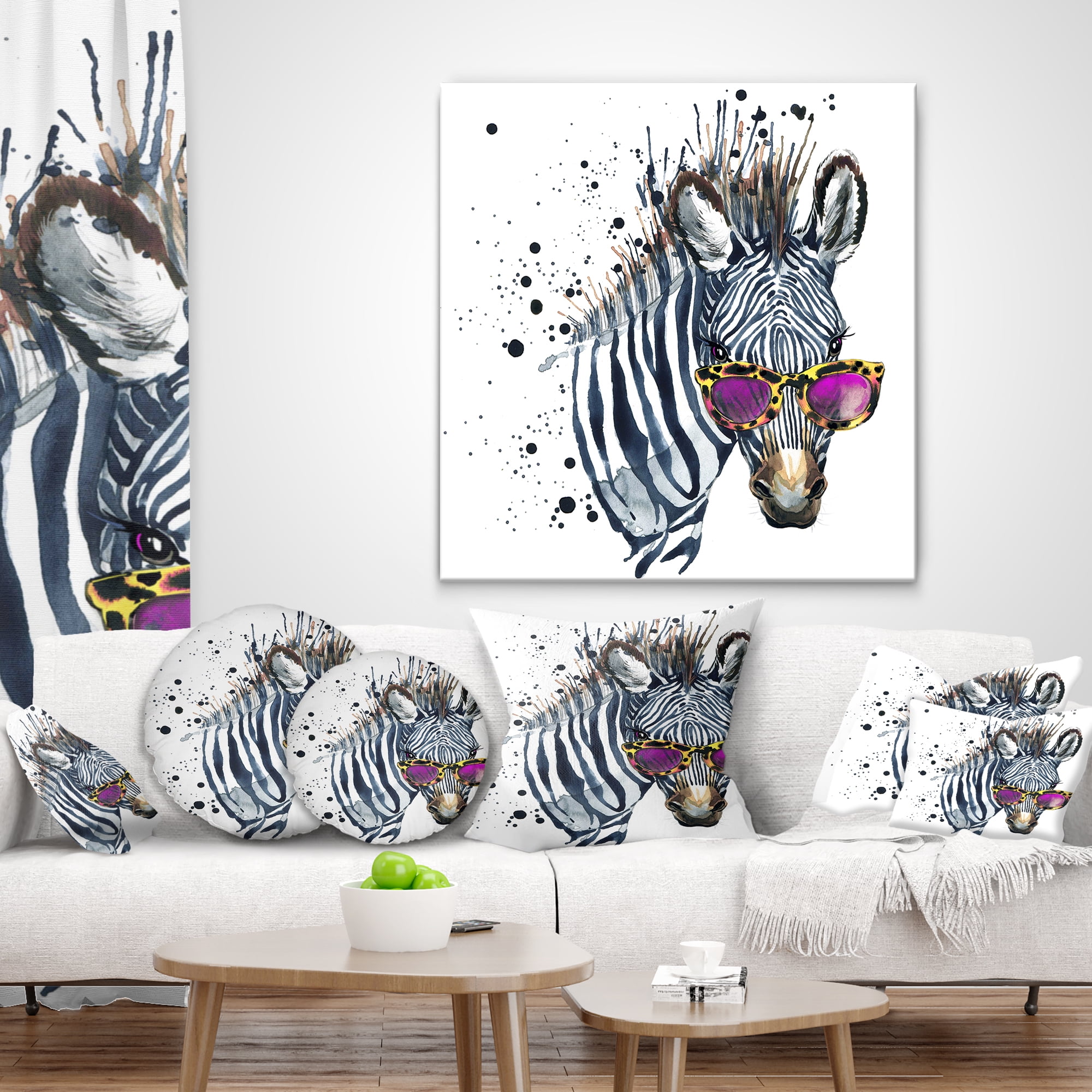 Designart Funny Zebra Watercolor - Animal Throw Pillow - 18x18