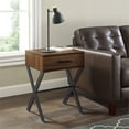 thumbnail image 2 of Brin 18" X-Leg 1-Drawer Metal and Wood End Table in Dark Walnut, 2 of 5