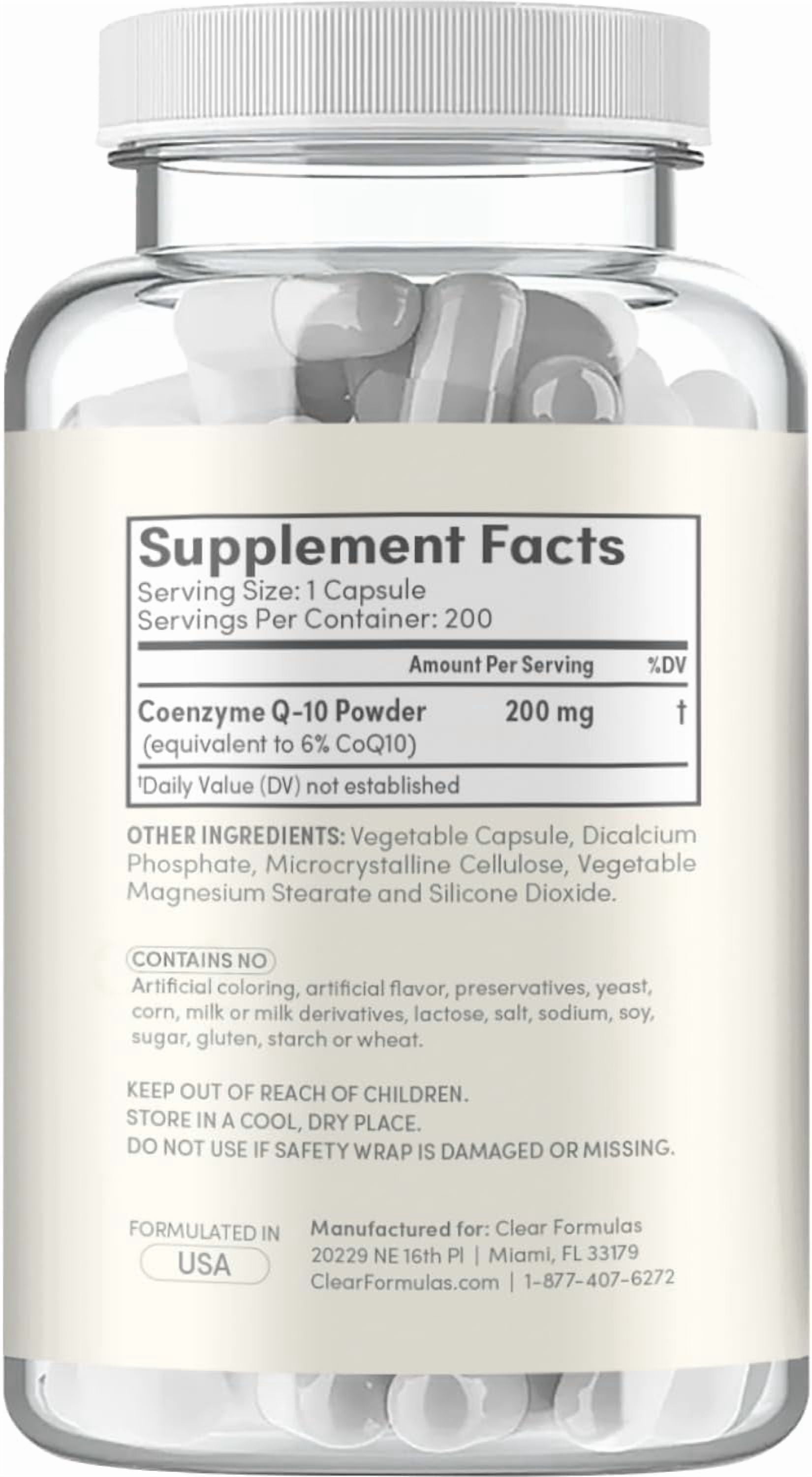 Clear Formulas CoQ10 200mg 200 Capsules with BioPerine - Quick Absorption Non-GMO