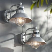 John Timberland Modern Industrial Outdoor Barn Lights Set of 2 Metal Dusk to Dawn Motion Sensor Gooseneck 9" Clear Glass Exterior