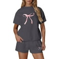 thumbnail image 2 of DDAPJ pyju Womens 2 Piece Outfits Cute Bow Printed Casual Sweatsuit Sets Trendy Summer Short Sleeve T-Shirts and Shorts Matching Set Ofertas relámpago Dark Gray L, 2 of 10