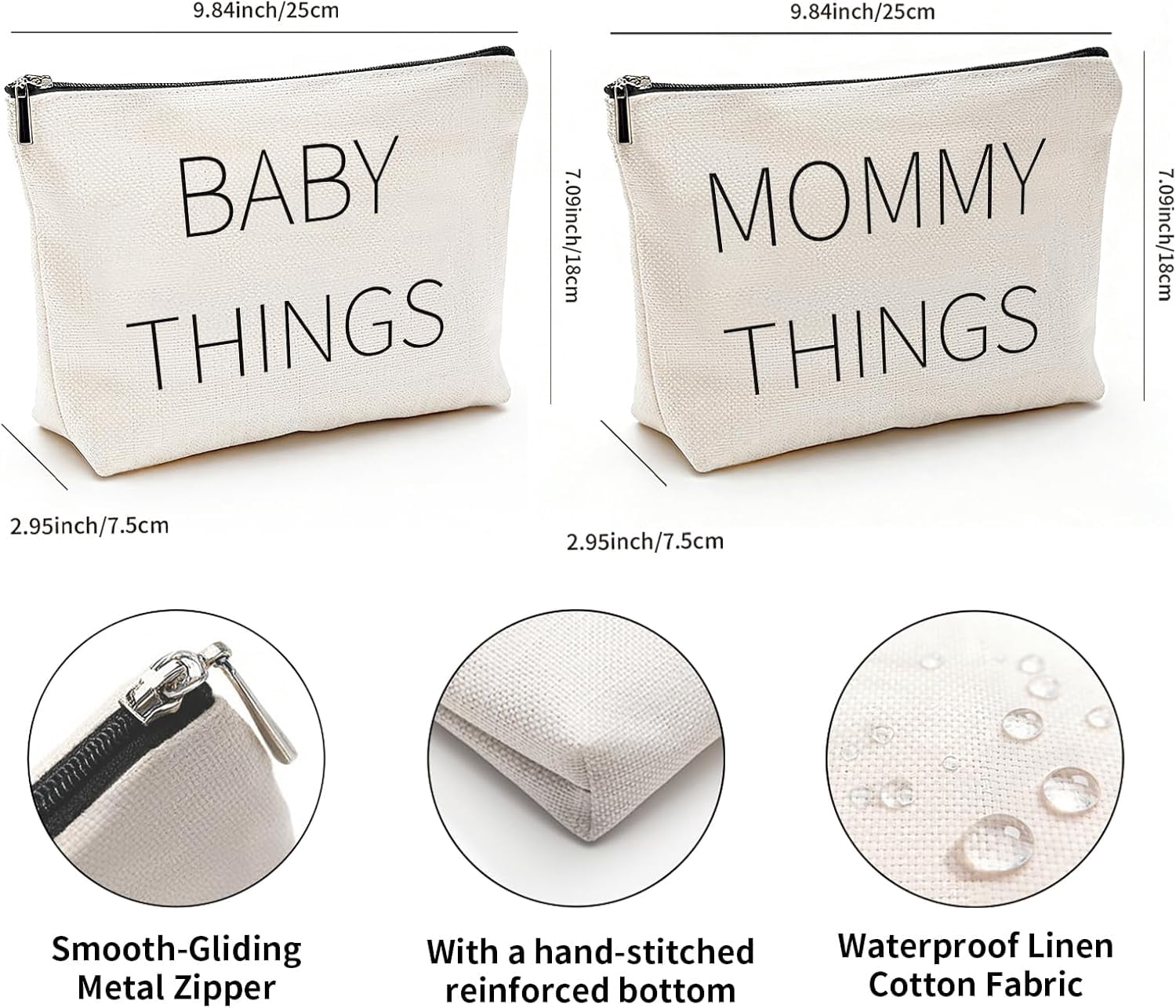 Mommy and Baby Canvas Pouch Set – 2pcs Zipper Organizer Bags for Diaper Bag, Travel, Hospital or Nursery Essentials, New Mom Gifts, Baby Shower Gifts for Mom to Be