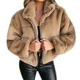 thumbnail image 2 of Vinsonshop Sherpa Jacket Women Cropped Jacket Women Fluffy Coat Sherpa Coats for Women Fleece Jacket Women Winter Coats for Women Going Out Jacket Khaki M, 2 of 9