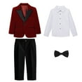 thumbnail image 2 of Wuxian Kids Christmas Outfit Boys Formal Suits Four Piece Shirt Tuxedo Gentlemen Solid Color Jacket Shirts Trousers Bowtie Wedding Party Activist Dress Wear Cute Winter Outfits,,12-24 Months, 2 of 9