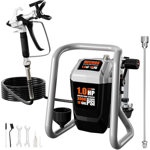 Airless Paint Sprayer - High Efficiency Thinning-Free Electric Spray Gun with Brass Nozzles & Extension Rod, Minimal Overspray for Home Interior/Exterior (Mech Head airless Paint Sprayer)