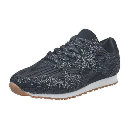 

New Year s Deals!Tuscom Women s Sequin Bling Sneakers Mesh Solid Color Sparkly Comfortable Sports Shoes Glitter Lacing Platform Running Shoes Walking Shoes
