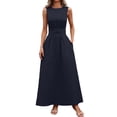 thumbnail image 4 of Dolkfu Waist Cinched Summer&Fall Dresses for Women 2026 Blue Crew Neck Sleeveless Maxi Fit & Flare Dresses Regular Romance Solid Dresses Navy,Xxxl, 4 of 6