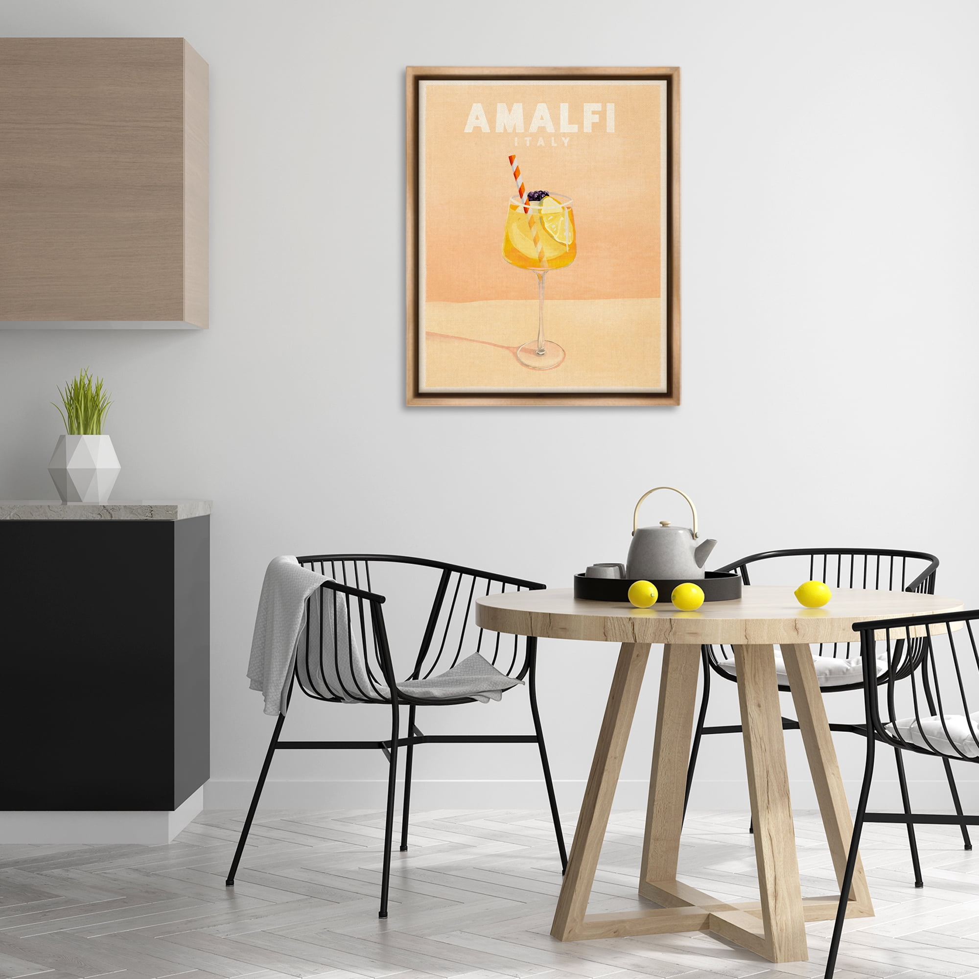 Stupell Industries Amalfi Italy with Cocktail Food & Beverage Painting Brown Floater Framed Canvas Art Print Wall Art, 25 x 31