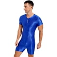 thumbnail image 4 of CHICTRY Mens One Piece Swimsuit Short Sleeve Zipper Jumpsuit Glossy Stretchy Bodybuilding Swimming Suit Blue XL, 4 of 6
