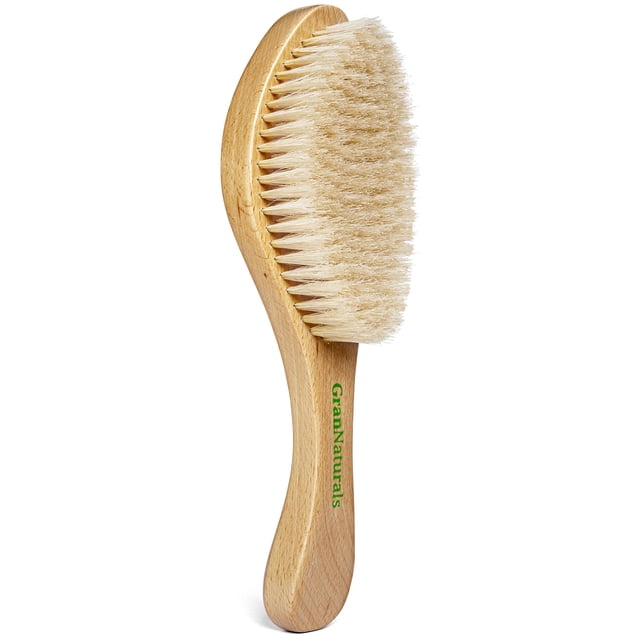Cepillo de pelo GranNaturals de cerdas suaves con forma de jabalí curvo, estilo vintage