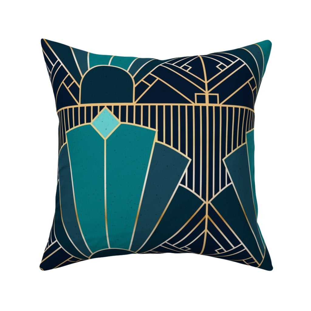 Art Deco 1920 Teal Navy 1920S Throw Pillow Cover w Optional Insert by